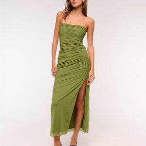 Abercrombie Strapless Ruched Mesh Maxi Dress size L NWT